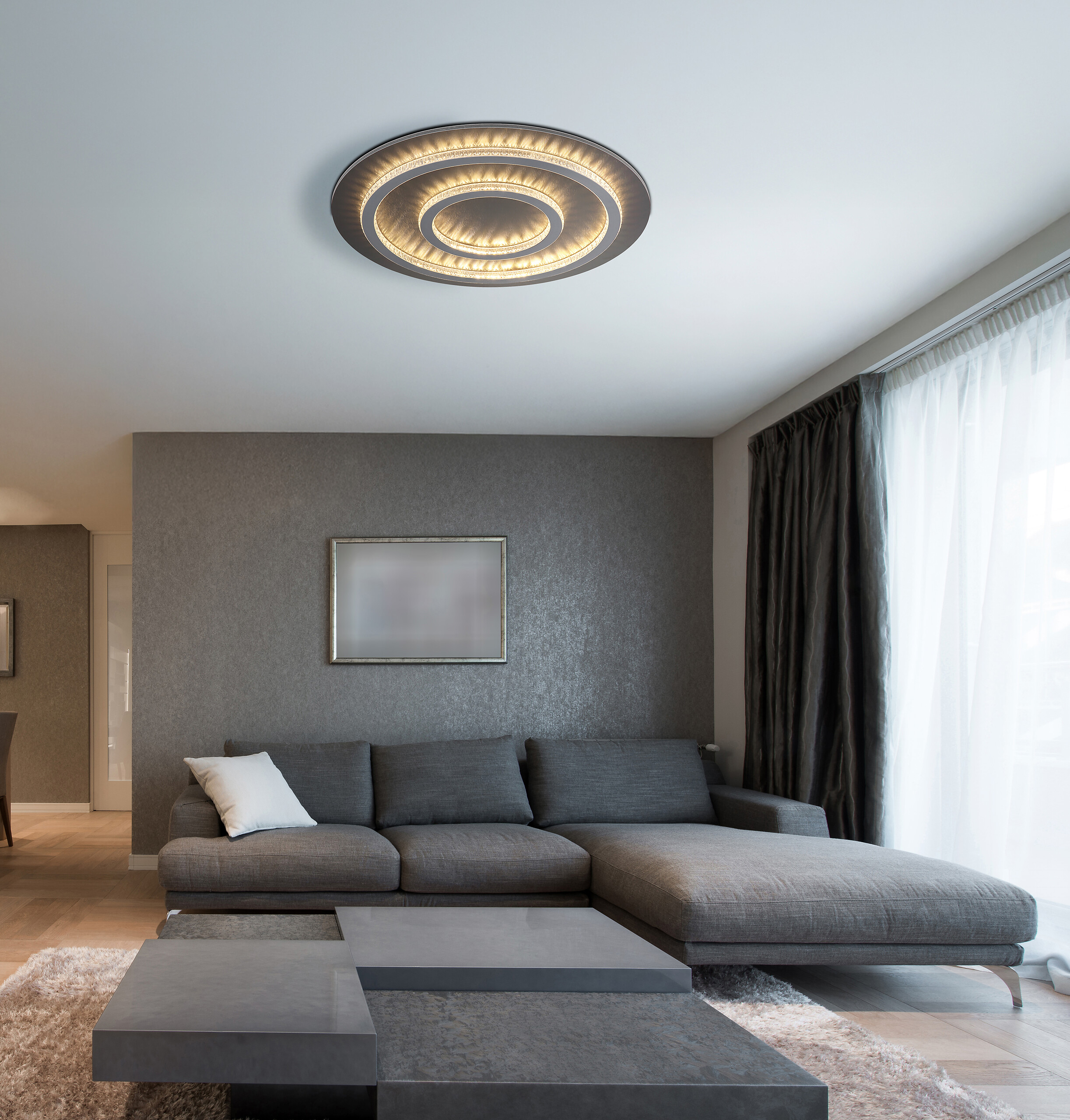 GLOBO LED-Deckenleuchte hellgrau mattschwarz anthrazit Metall Kunststoff H/D: ca. 6x55 cm 1 Brennstellen