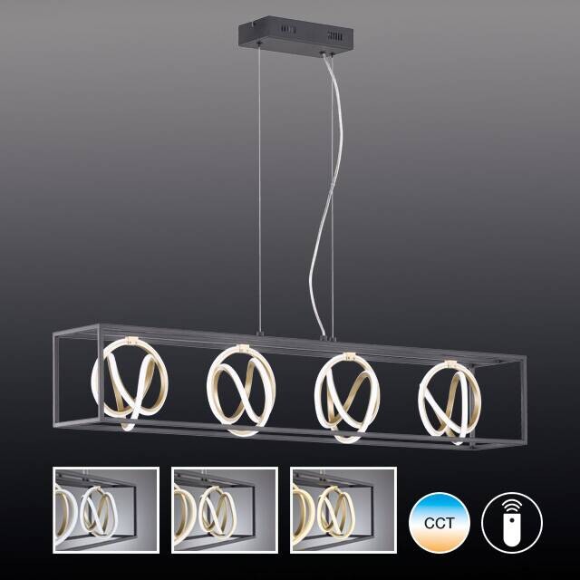 Fischer & Honsel LED-Pendelleuchte 60606 schwarz gold Metall Silikon B/H/T: ca. 110x150x20 cm 4.0 Brennstellen