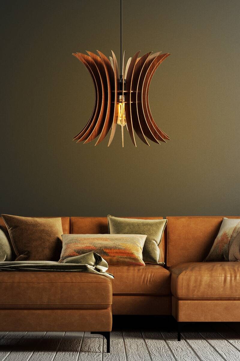 Opviq Pendelleuchte nussbaum MDF B/H/T/L/D: ca. 35x65x35x35x35 cm E27 1 Brennstellen