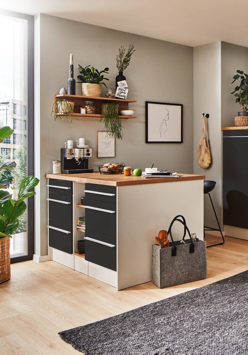 Respekta Inselküche Gabriel grau Hochglanz B/H/T: ca. 290x200x60 cm