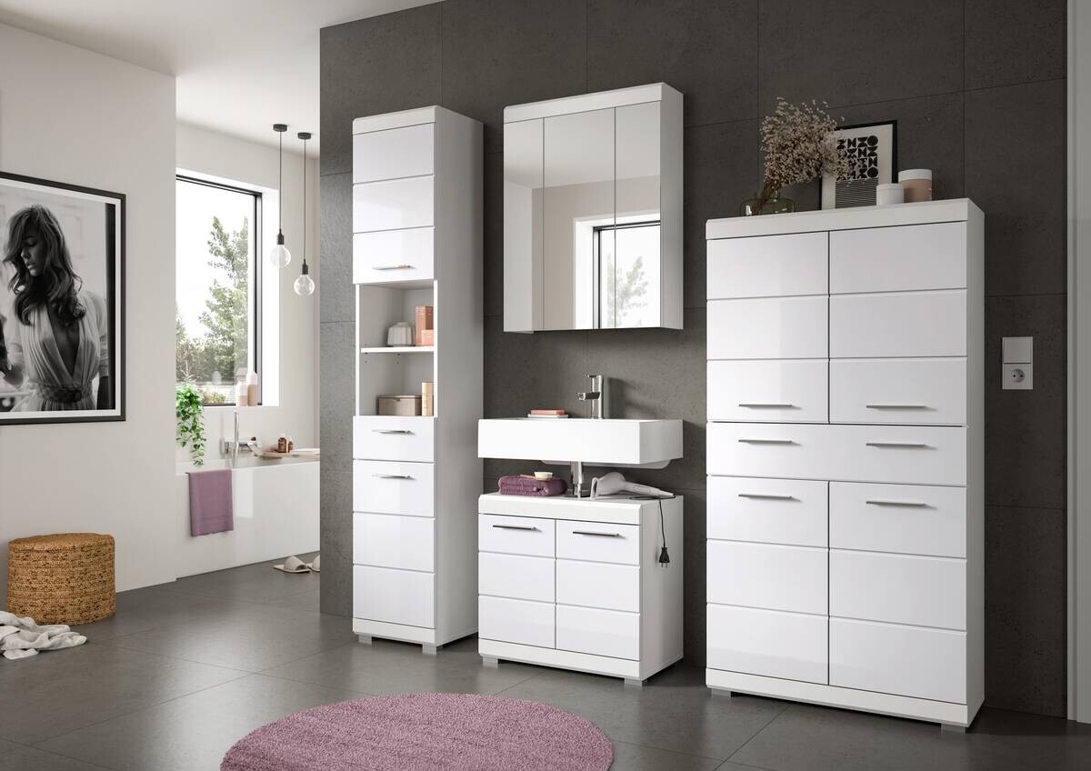 Badezimmer-Set Scout weiß weiß Hochglanz B/H/T: ca. 74x141x31 cm