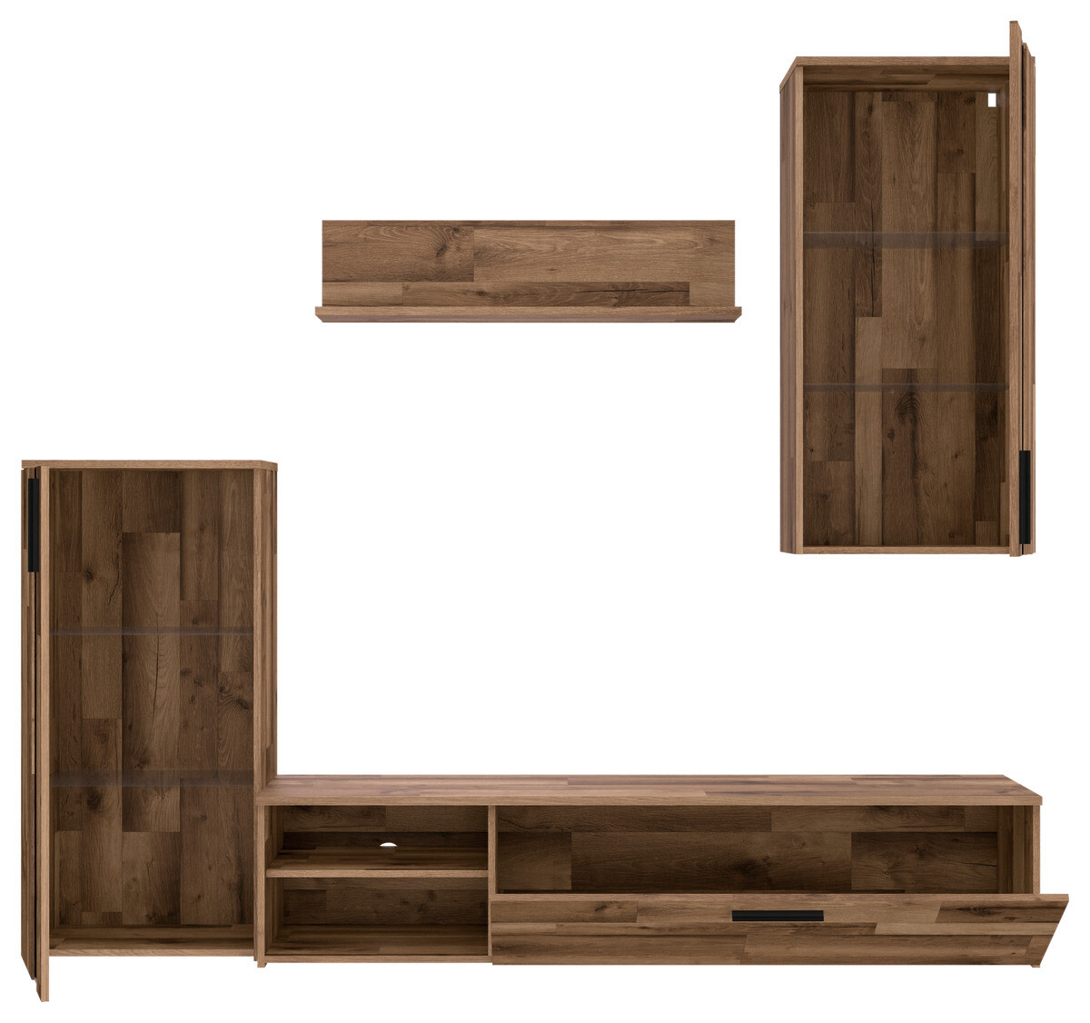 Wohnwand Stabeiche Nachbildung B/H/T: ca. 213x184x41 cm