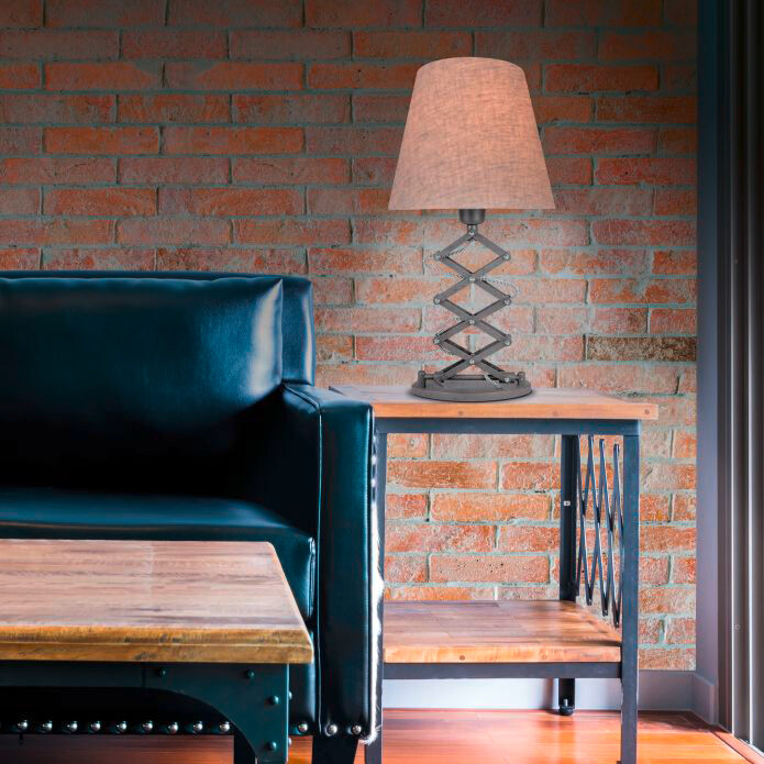 Näve Leuchten Scherentischleuchte NV3157127 natur Metall Textil H/D: ca. 71x25 cm E27 1 Brennstellen