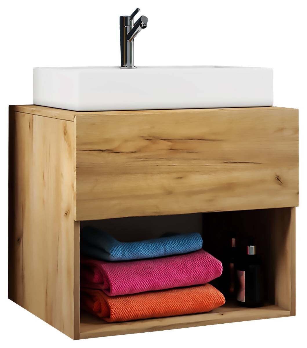 Badblock 2tlg-Lendas weiß Eiche Honig Nachbildung B/H/T: ca. 60x69x52 cm