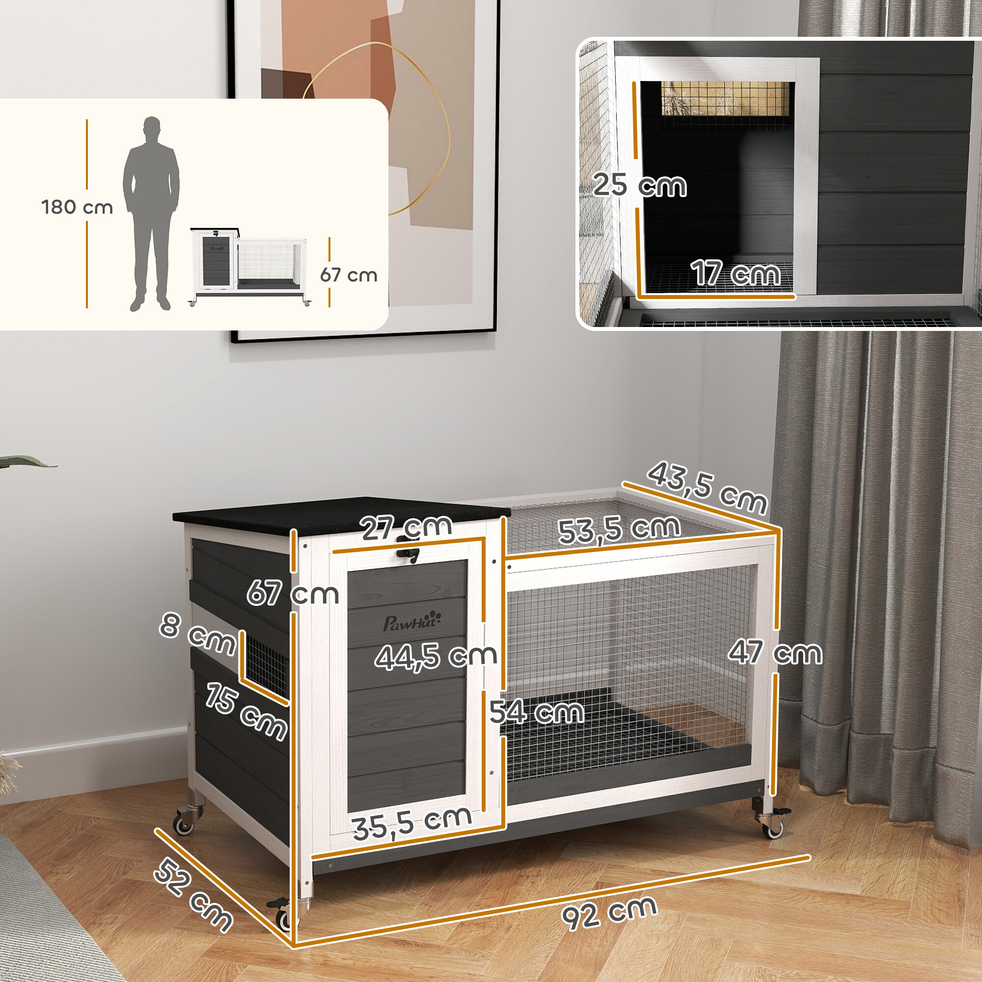 PawHut Kaninchenstall dunkelgrau Stahl B/H/L: ca. 52x67x92 cm