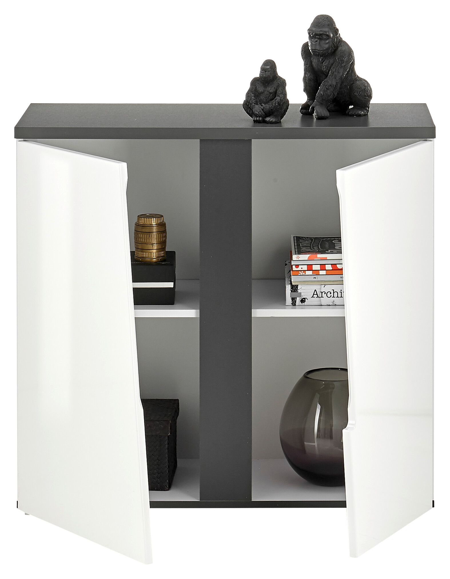 Kommode Boston weiß Hochglanz anthrazit B/H/T: ca. 88x83x38 cm