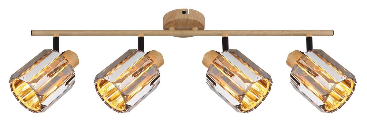 GLOBO Spot RUN 80040446 braun Rauch Metall Glas B/H/L: ca. 64x15x9 cm E14 4 Brennstellen