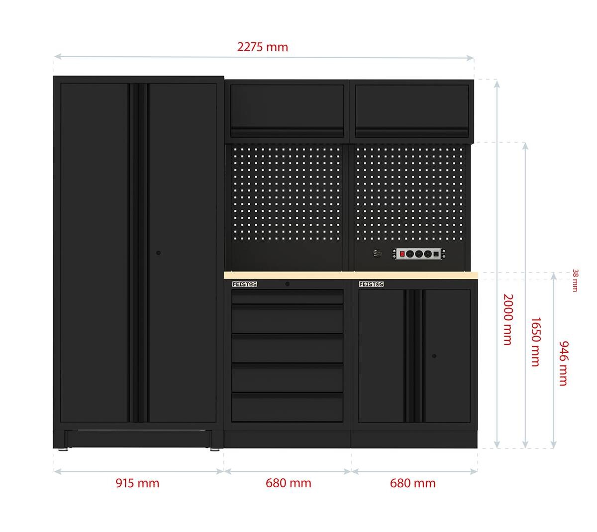 Werkzeugschrank EOS Blackline schwarz B/H/L: ca. 228x200x61 cm