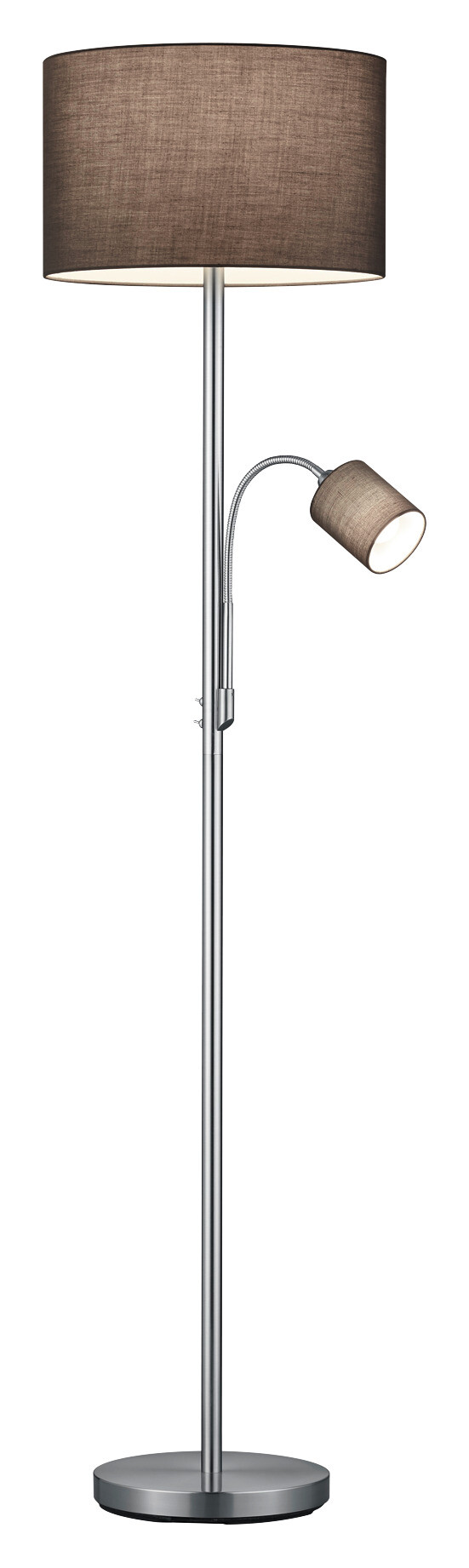 TRIO Stehleuchte Hotel nickel matt grau Metall Stoff H/D: ca. 170x40 cm E27 2 Brennstellen