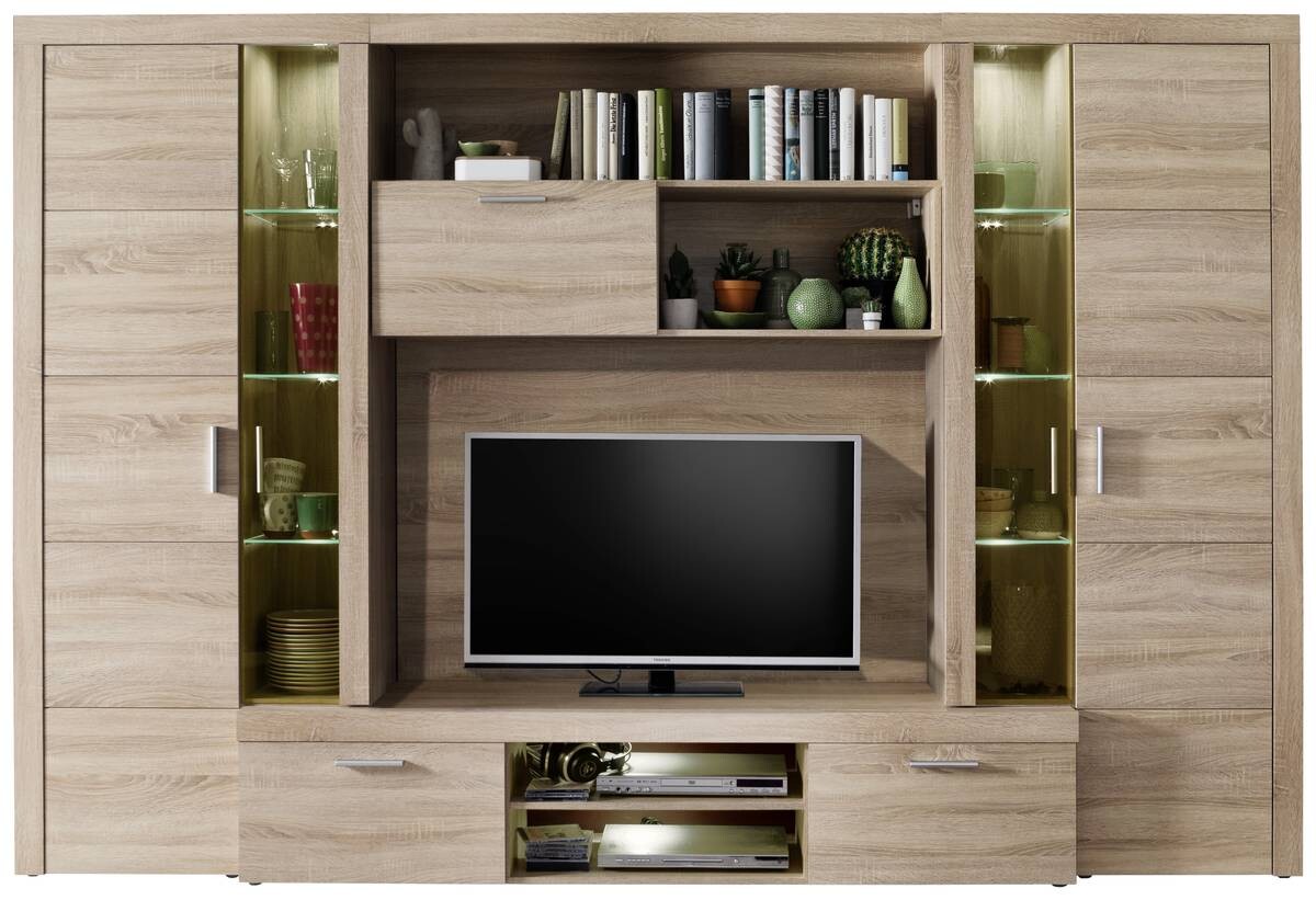 Wohnwand Mondeo Eiche Sägerau hell Nachbildung B/H/T: ca. 291x197x41 cm