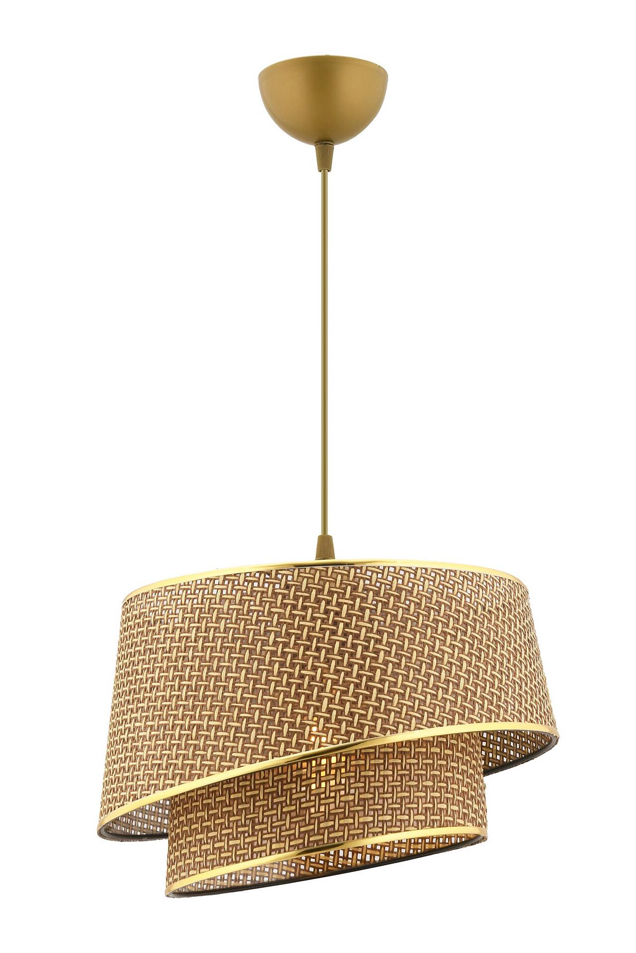 Opviq Pendelleuchte Barette gold beige Metall Stoff B/H/L: ca. 32x65x32 cm E27 1 Brennstellen