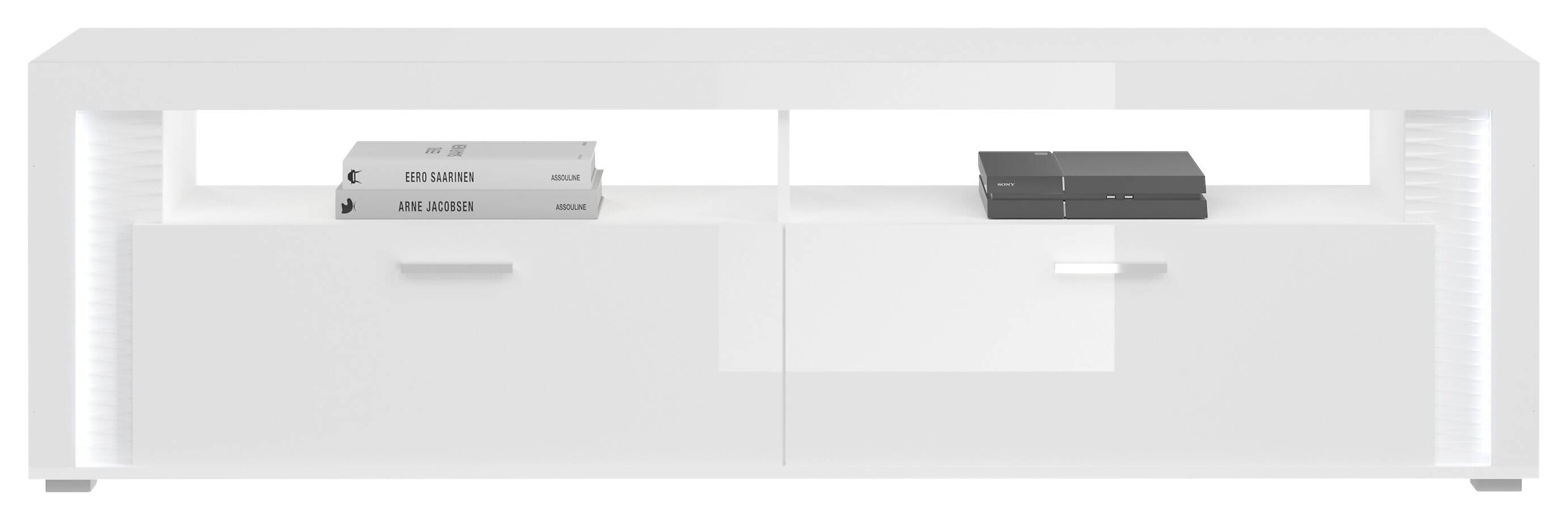 Wohnwand SKYLIGHT weiß weiß Hochglanz Pasol grau B/H/T: ca. 351x202x46 cm