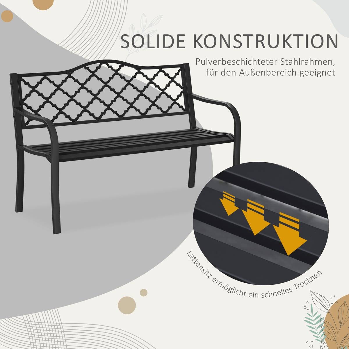 Outsunny Gartenbank schwarz Eisen B/H/L: ca. 58,5x89x128 cm