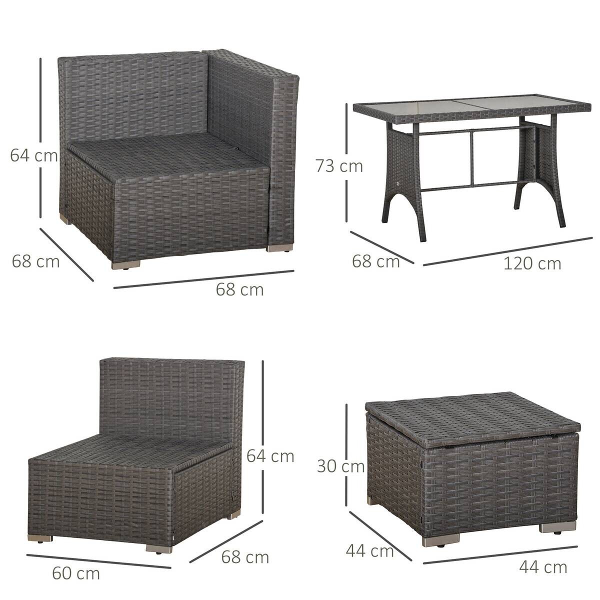 Outsunny Sitzgruppe dunkelgrau Polyrattan B/H/L: ca. 68x120x73 cm