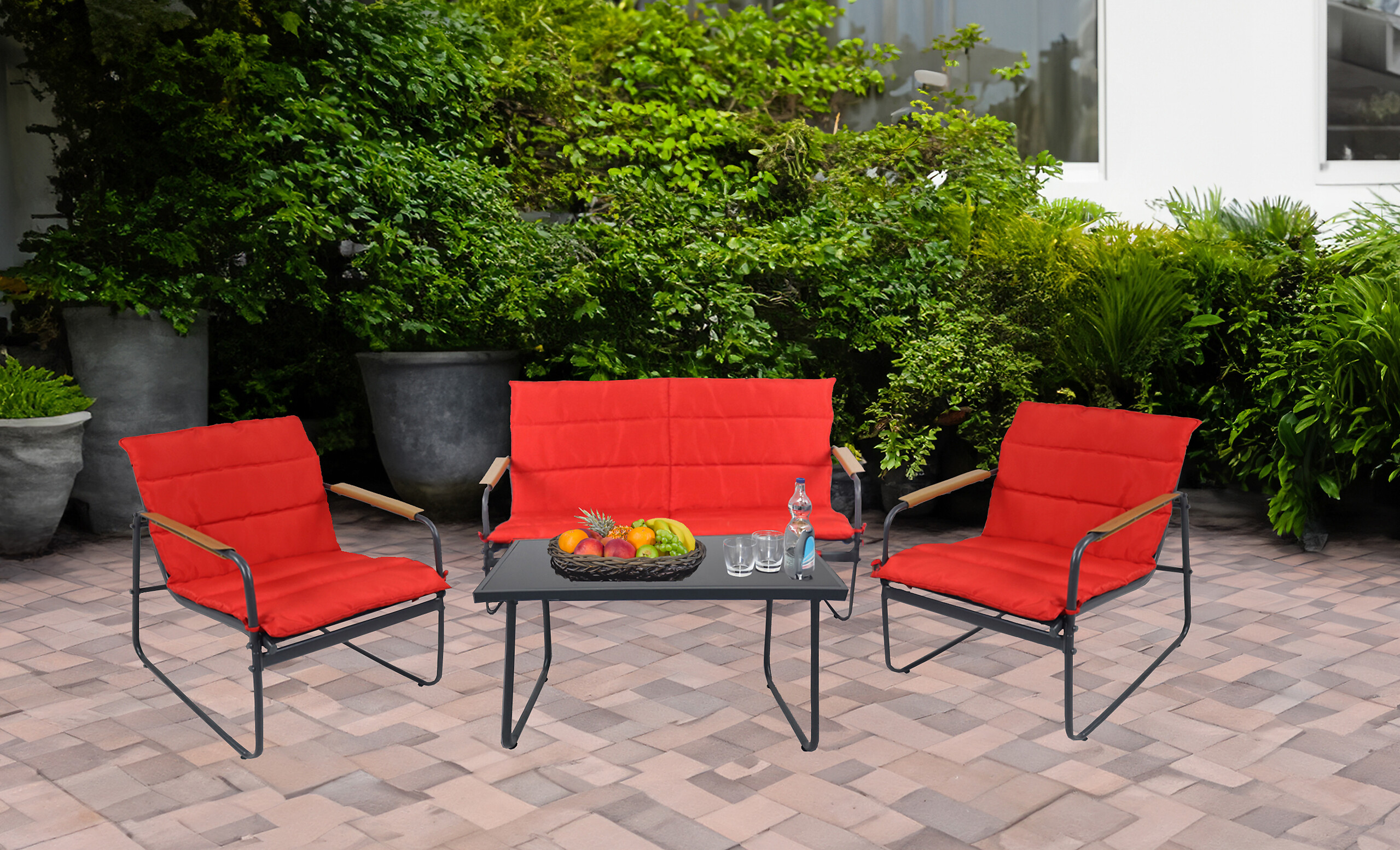 VCM Gartensitzgruppe rot Textilene B/H/L: ca. 110x76x74 cm