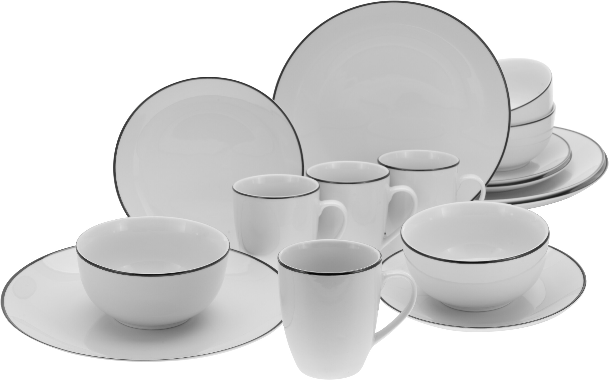 CreaTable Kombiservice Luna Black Line weiß Porzellan 16 tlg.