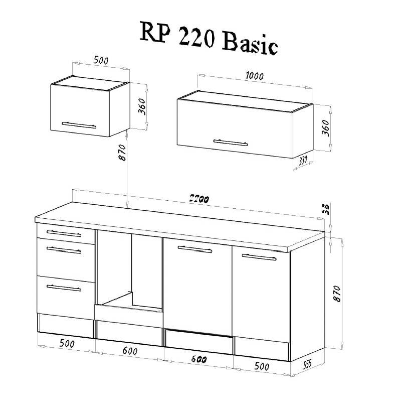 Respekta Küchenblock Amanda Beton Optik B/H/T: ca. 220x200x60 cm