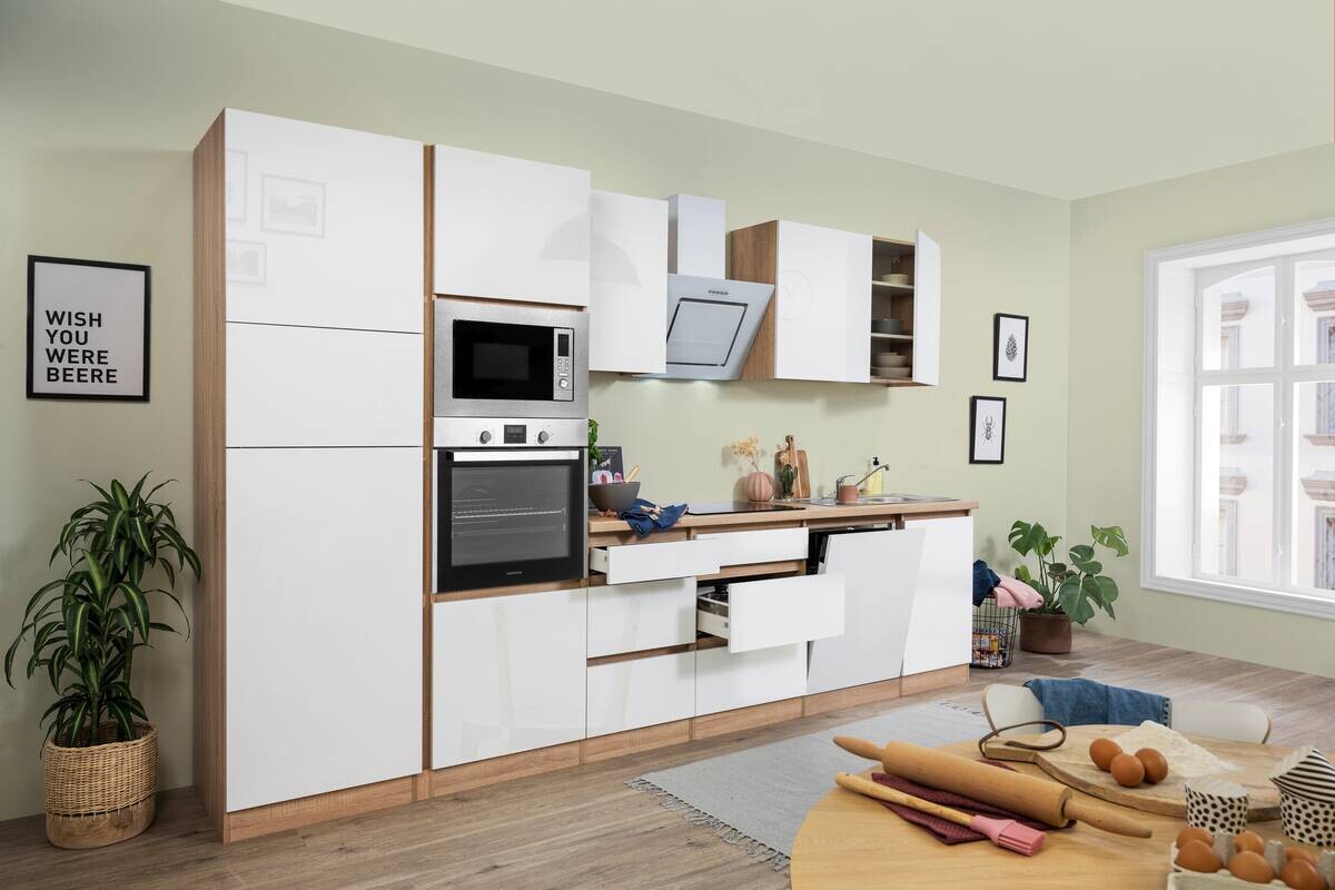 Respekta Küchenblock Premium weiß hochglänzend B/H/T: ca. 345x220,5x60 cm