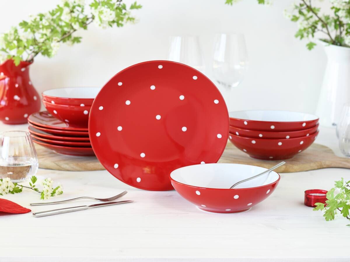 CreaTable Tafelservice Polka Dots weiß Steinzeug 12 tlg.