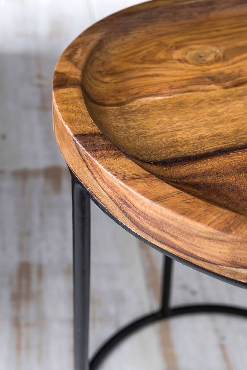 Beistelltisch 2er-Set natur schwarz lackiert Echtholz Eisen