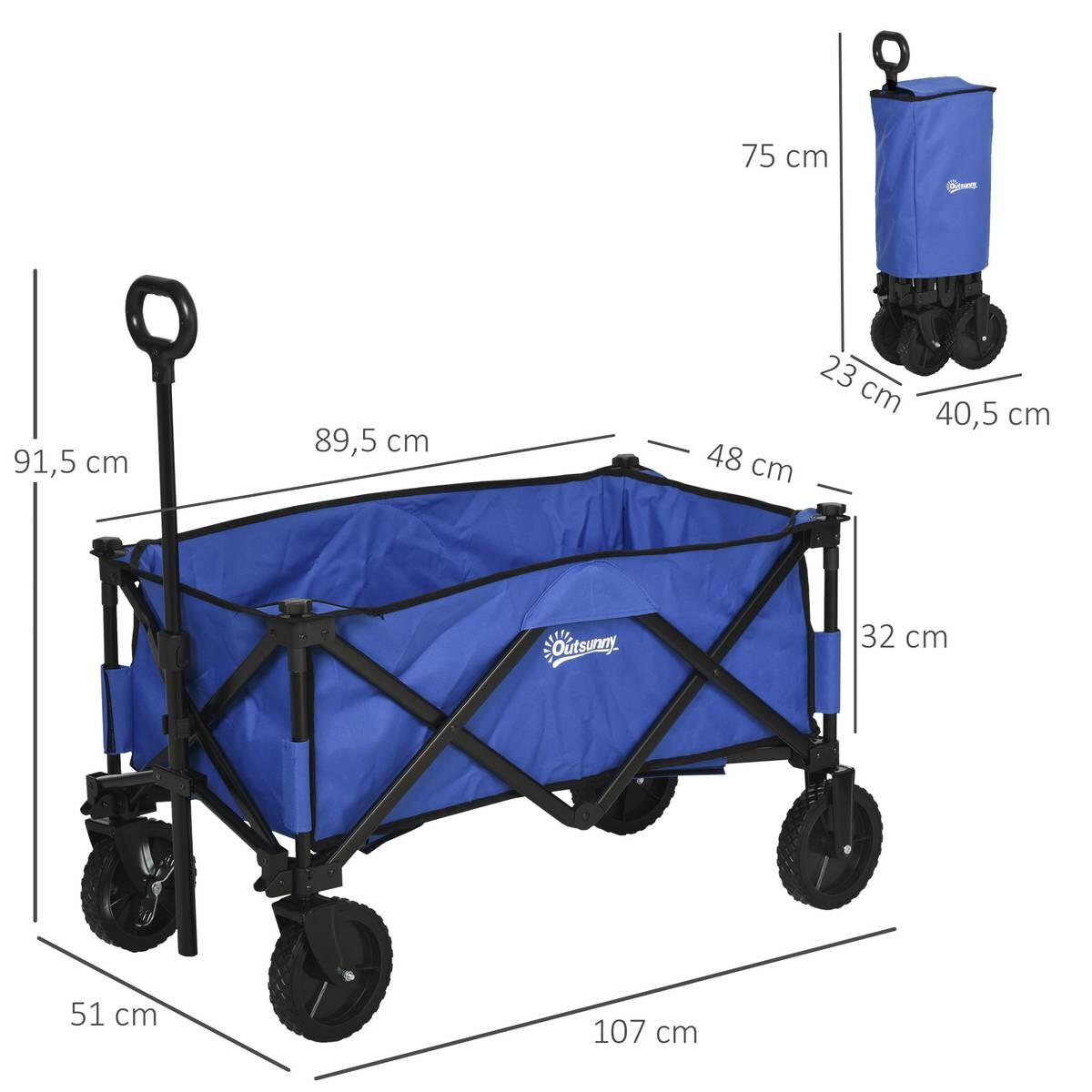 Outsunny Bollerwagen faltbar dunkelblau Stahl B/H/L: ca. 51x92x107 cm