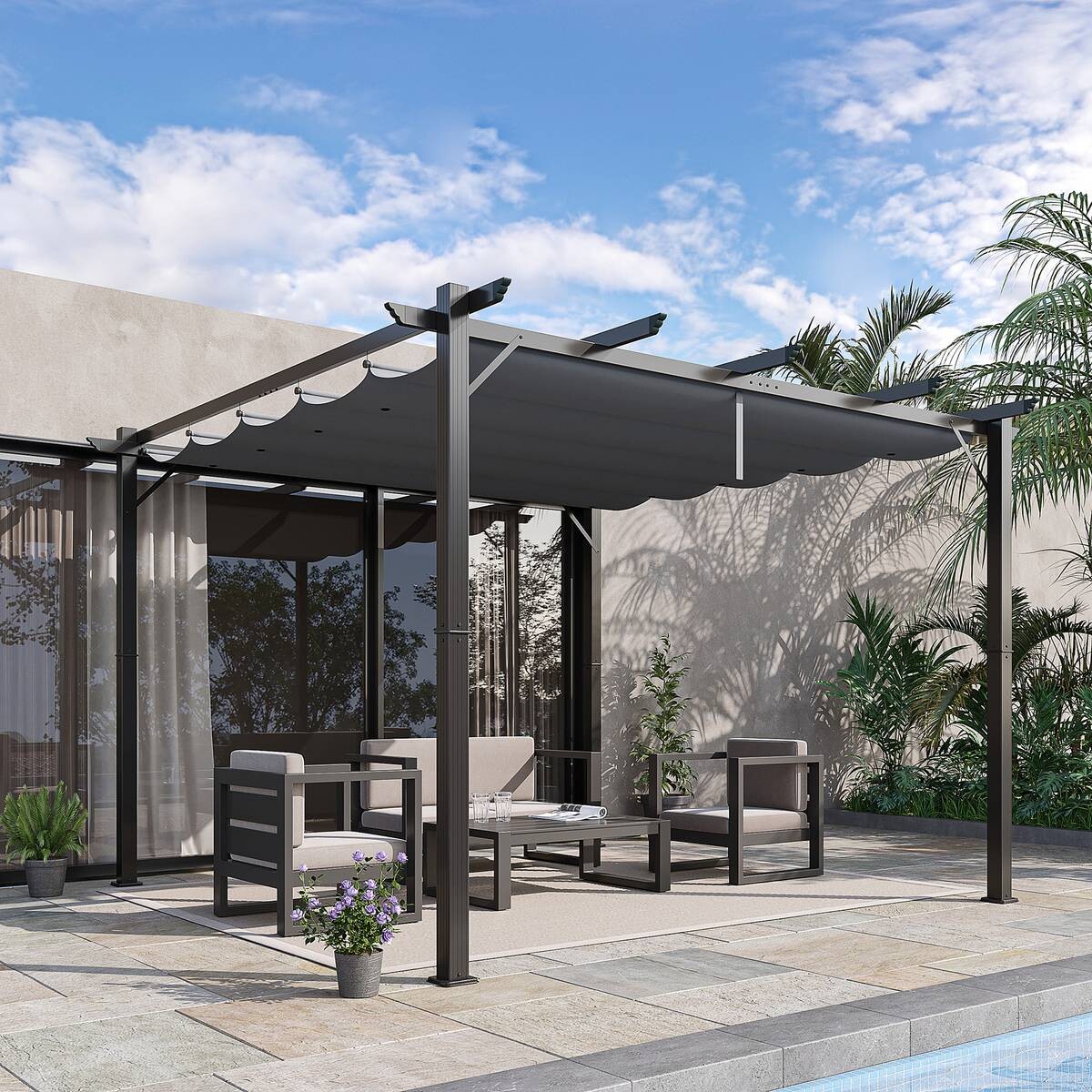 Outsunny Pergola mit Schiebedach grau Aluminium B/H/L: ca. 300x223x300 cm