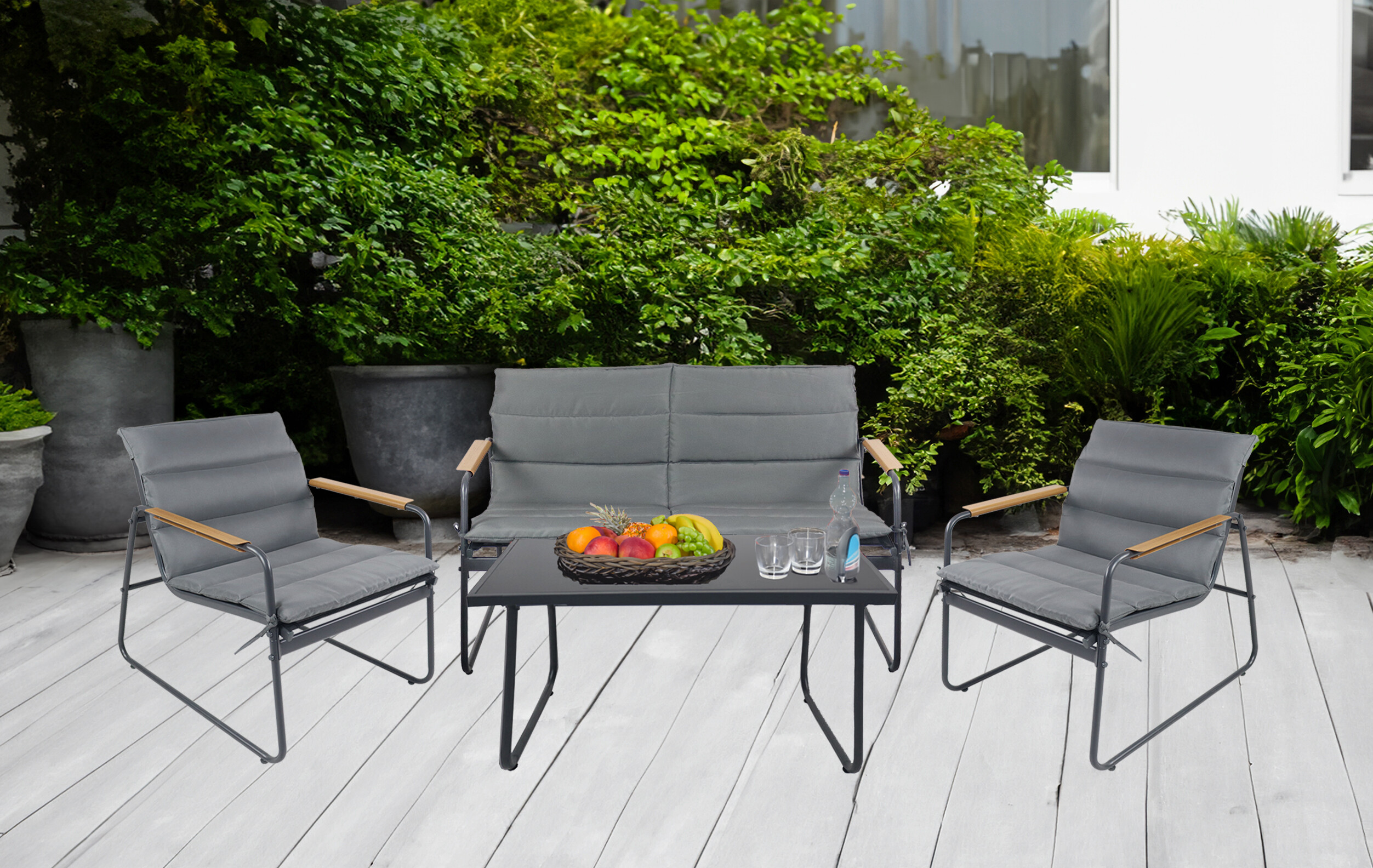 VCM Gartensitzgruppe grau Metall B/H/L: ca. 110x76x74 cm