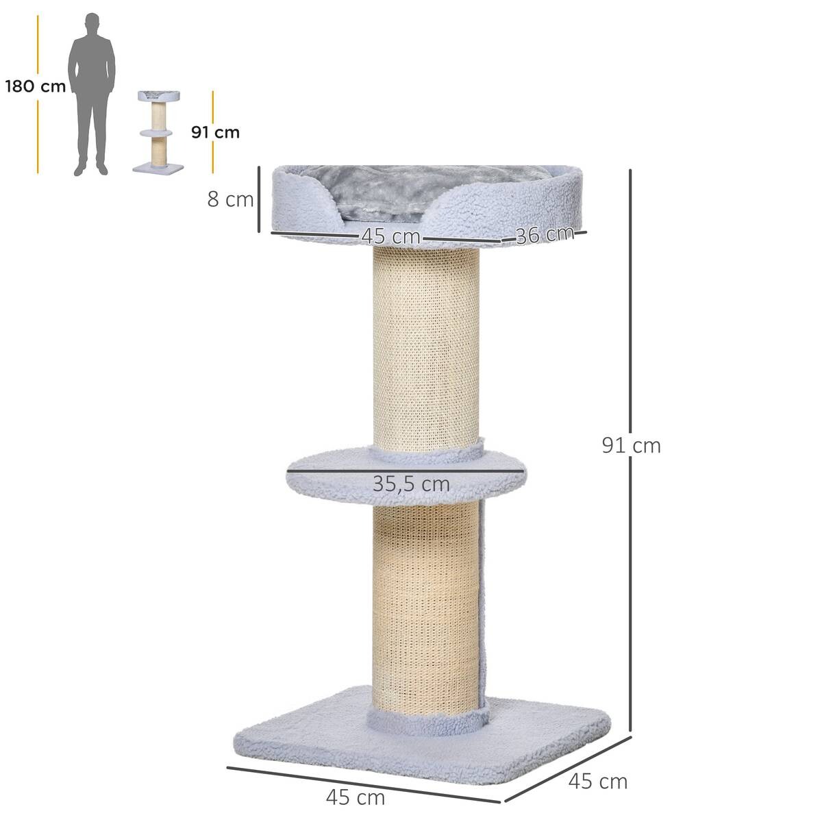 PawHut Kratzbaum hellgrau Sisal B/H/L: ca. 45x91x45 cm