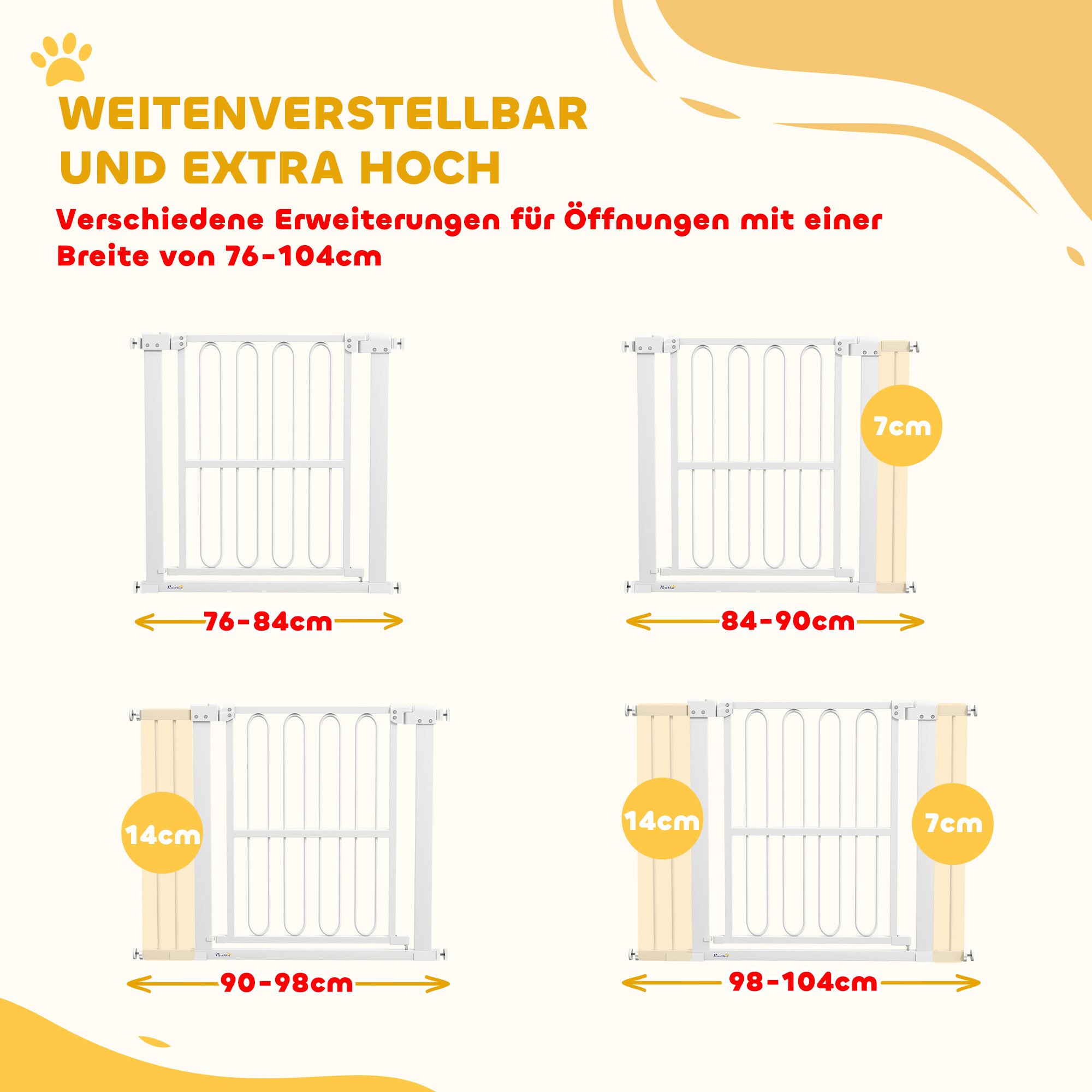 PawHut Türschutzgitter weiß Stahl B/H/L: ca. 5x76x104 cm