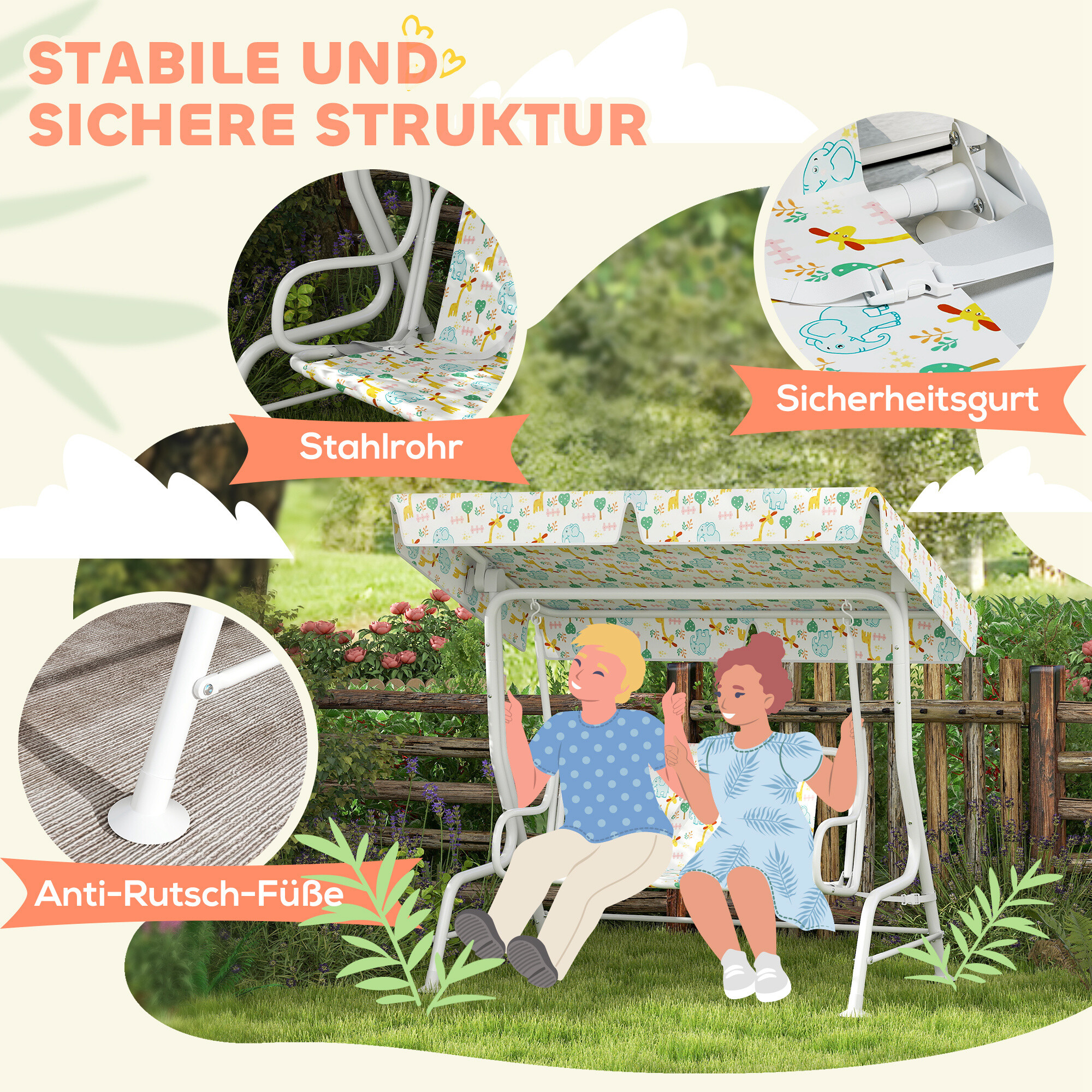 AIYAPLAY Kinder Hollywoodschaukel weiß Stahl B/H/L: ca. 75x120x112 cm