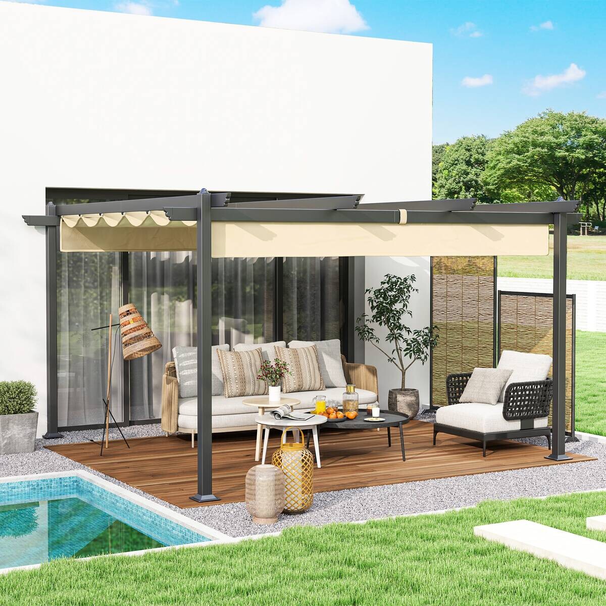 Outsunny Pergola beige Aluminium B/H/L: ca. 390x223x390 cm