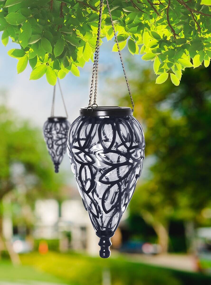 LED-Solarleuchte schwarz klar Kunststoff Metall H/D: ca. 50x13,5 cm