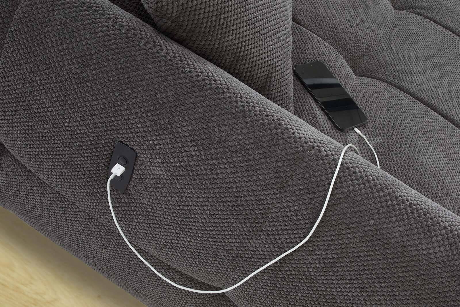 Ecksofa mit elektrischer XXL Sitztiefenverstellung grau Kord B/H/T: ca. 260x106x191 cm