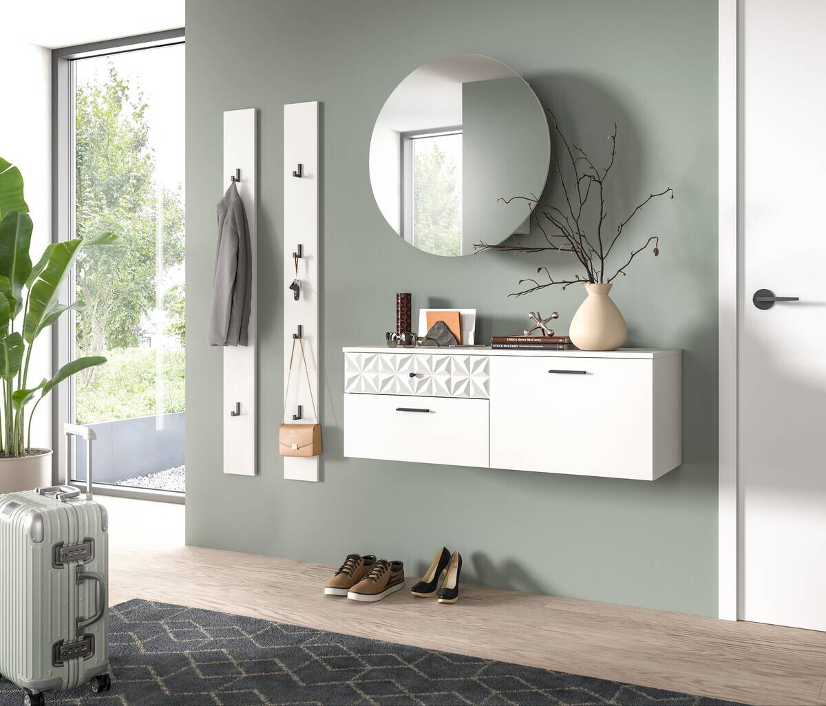 Garderobe Prisma weiß weiß Hochglanz B/H/T: ca. 110x192x34 cm