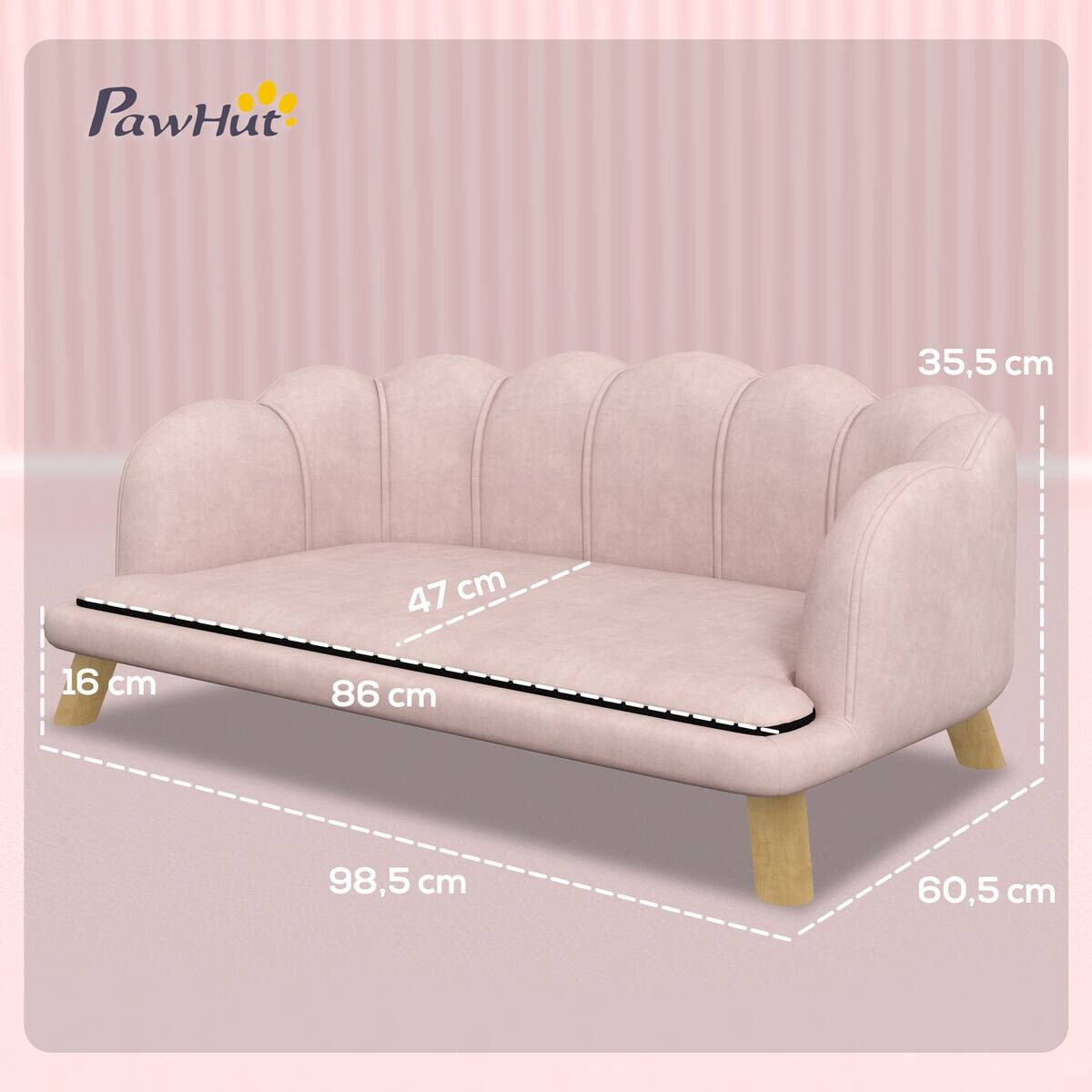 PawHut Hundesofa rosa Schaumstoff B/H/L: ca. 60,5x35,5x98,5 cm