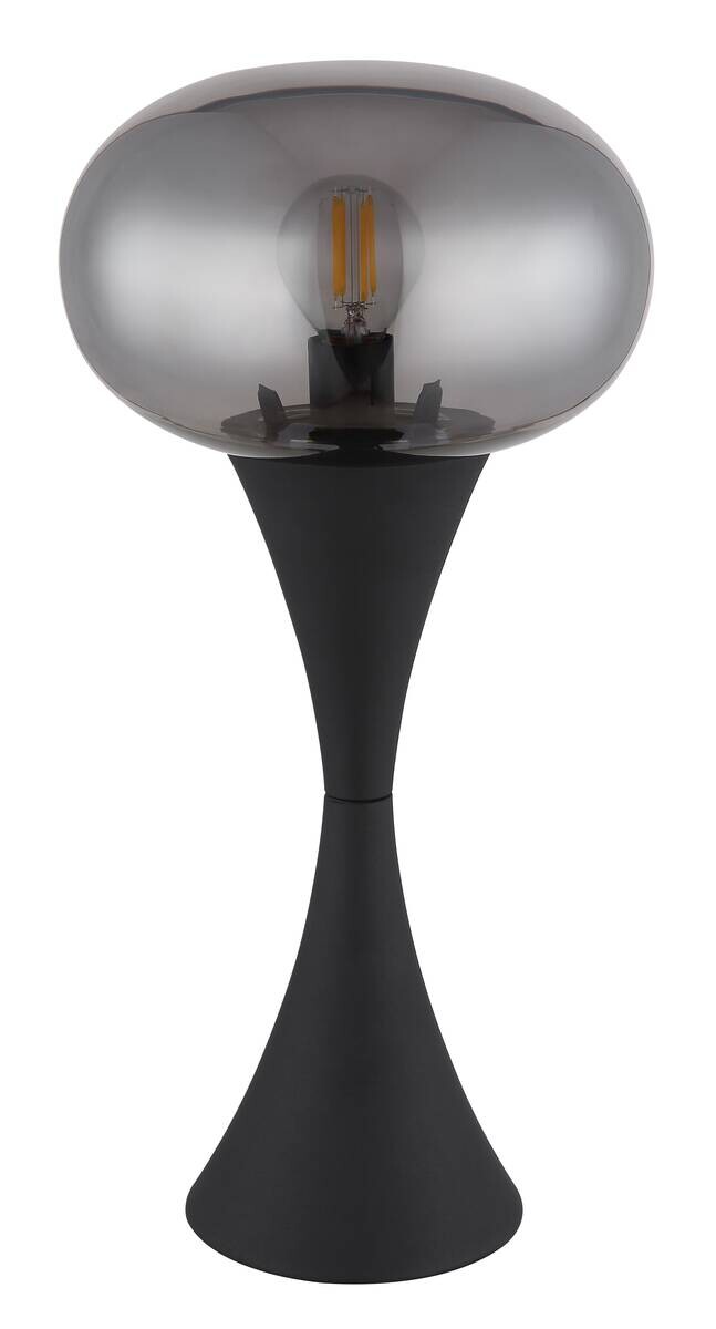 GLOBO Tischleuchte Rauch schwarz Glas Metall H/D: ca. 36,9x18 cm E14 1 Brennstellen