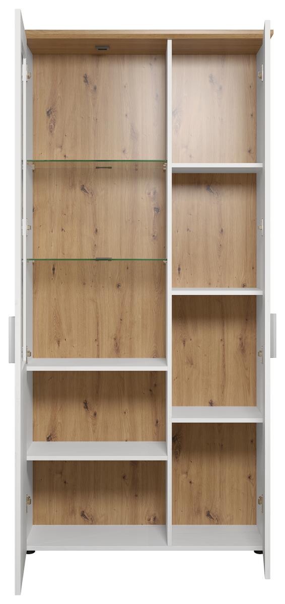 Standvitrine Shade weiß Pinie Nachbildung Eiche Artisan Nachbildung B/H/T: ca. 95x194x38 cm