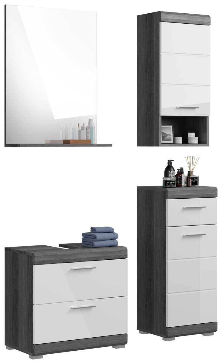 Badezimmer-Set Scout Rauchsilber Nachbildung weiß Hochglanz B/H/T: ca. 112x191x34 cm