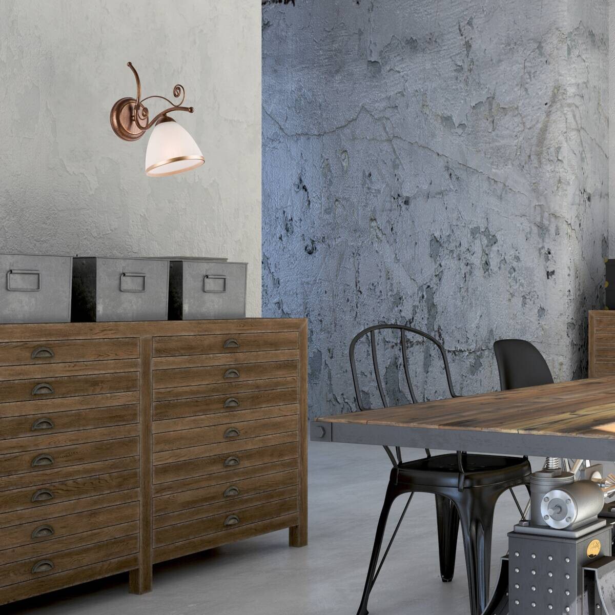 Lamkur Wandleuchte Retro II braun Glas Stahl H/L: ca. 30x25 cm E27 1 Brennstellen