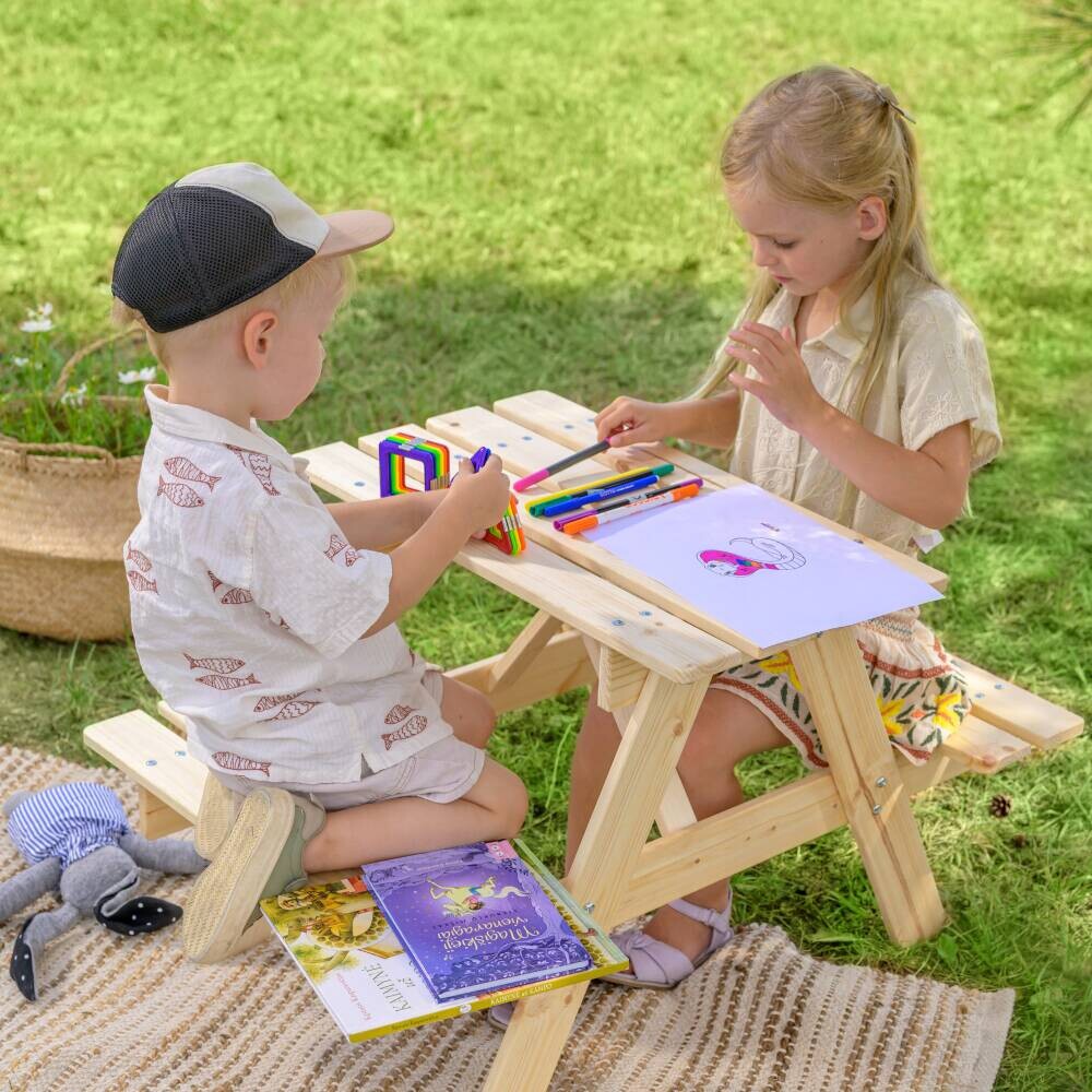 Timbela Kindersitzgarnitur M012 natur Holz B/H/L: ca. 60x50x81 cm