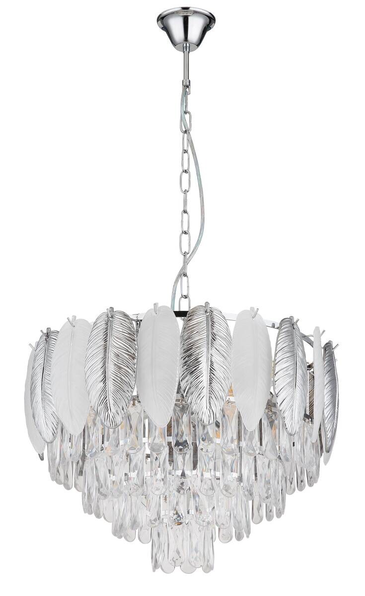 GLOBO Luster Chrom Rauch Kunststoff Metall H/D: ca. 139x52 cm E14 9 Brennstellen