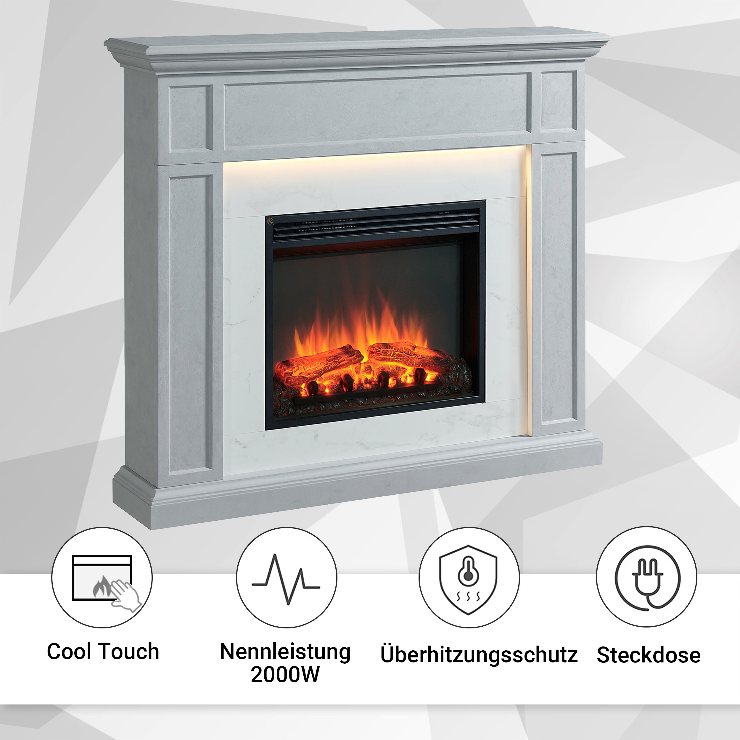 Balderia Elektrischer-Kamin Arthur EF321A-MT321D-CG Beton B/H/T: ca. 105x122x25 cm ca. 2000 W