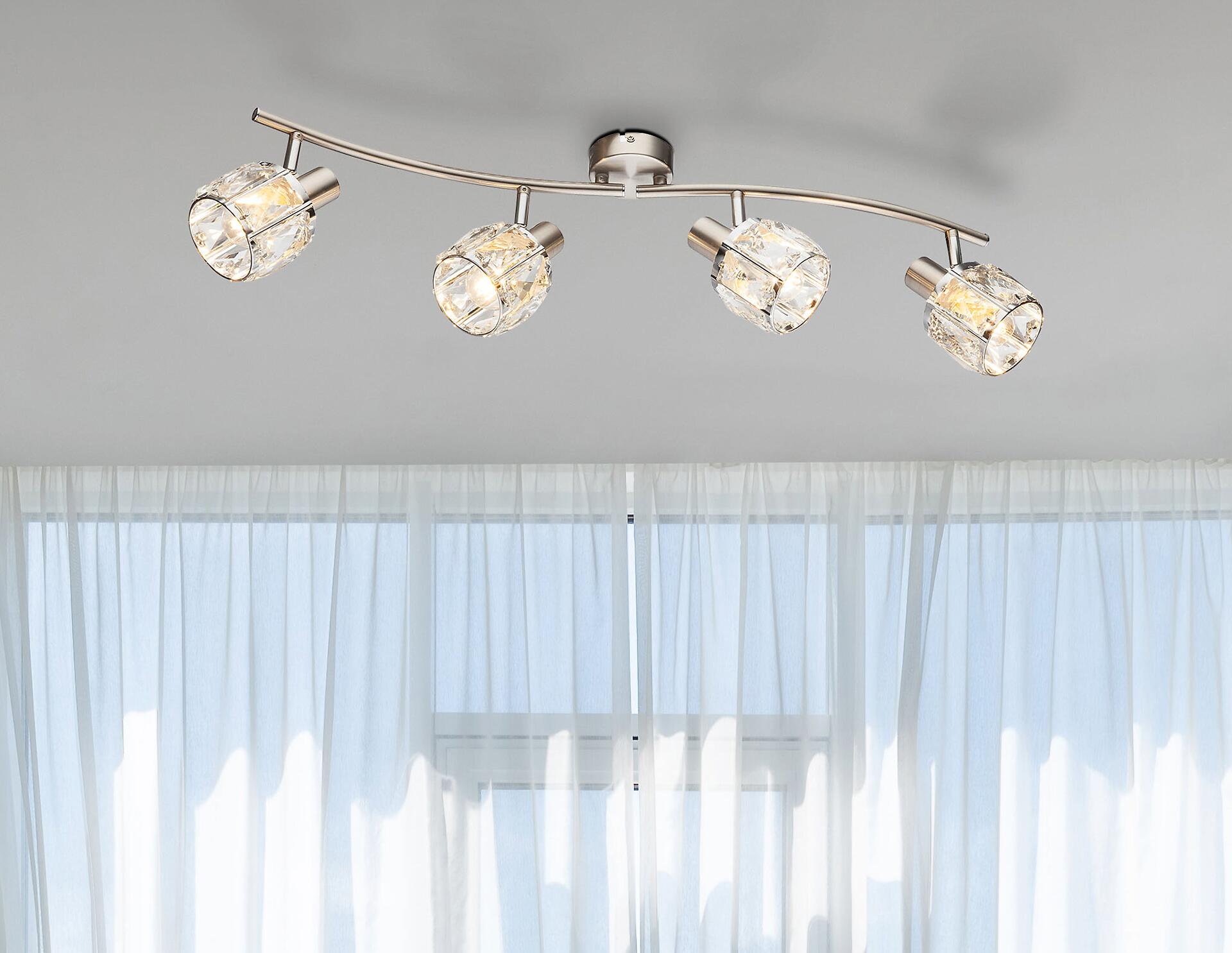 GLOBO Deckenleuchte Kris nickel matt klar Metall Glas B/H/T: ca. 31,5x18x70 cm E14 4 Brennstellen