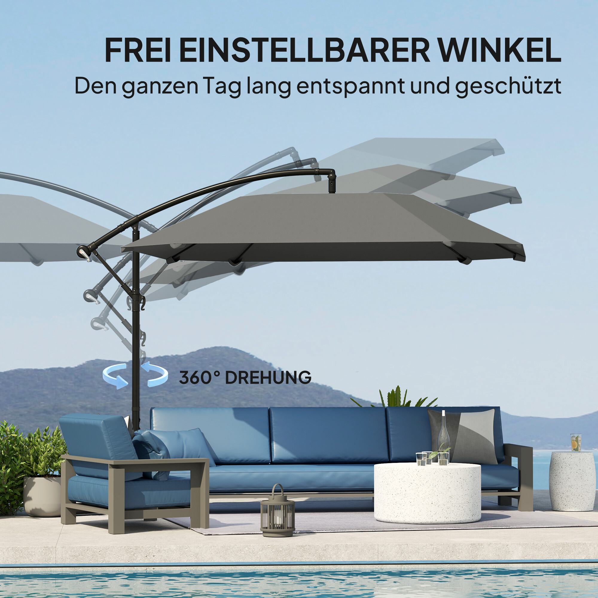 Outsunny Ampelschirm dunkelgrau Metall B/H/L: ca. 260x245x304 cm