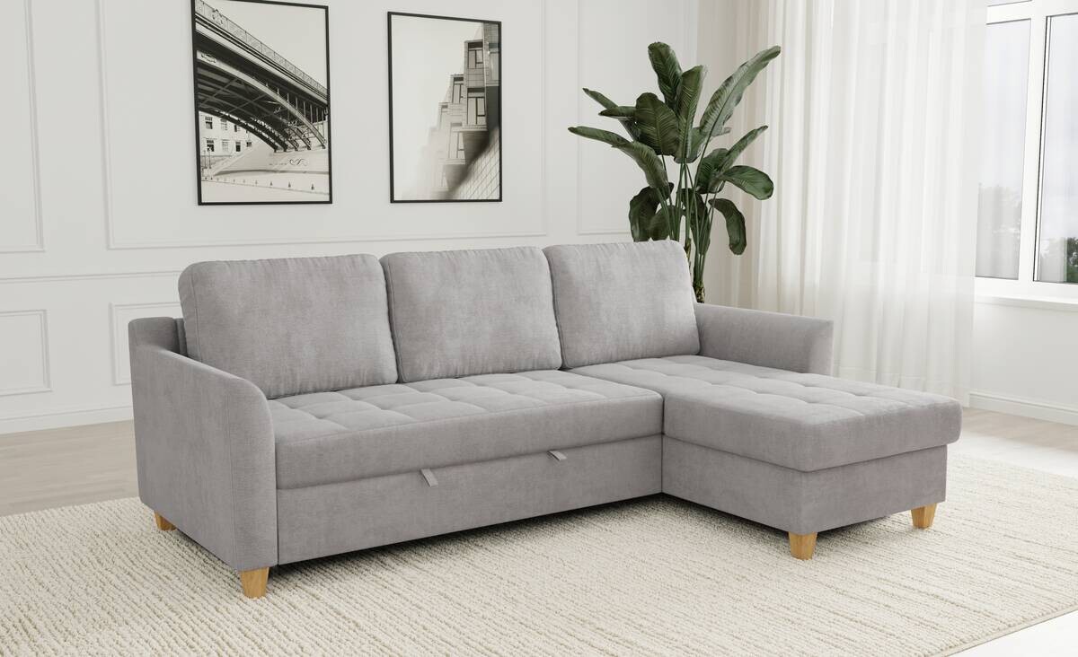 Ecksofa mit Bettfunktion und Bettkasten Ashgrey Microfaser B/H/T: ca. 231x86x150 cm
