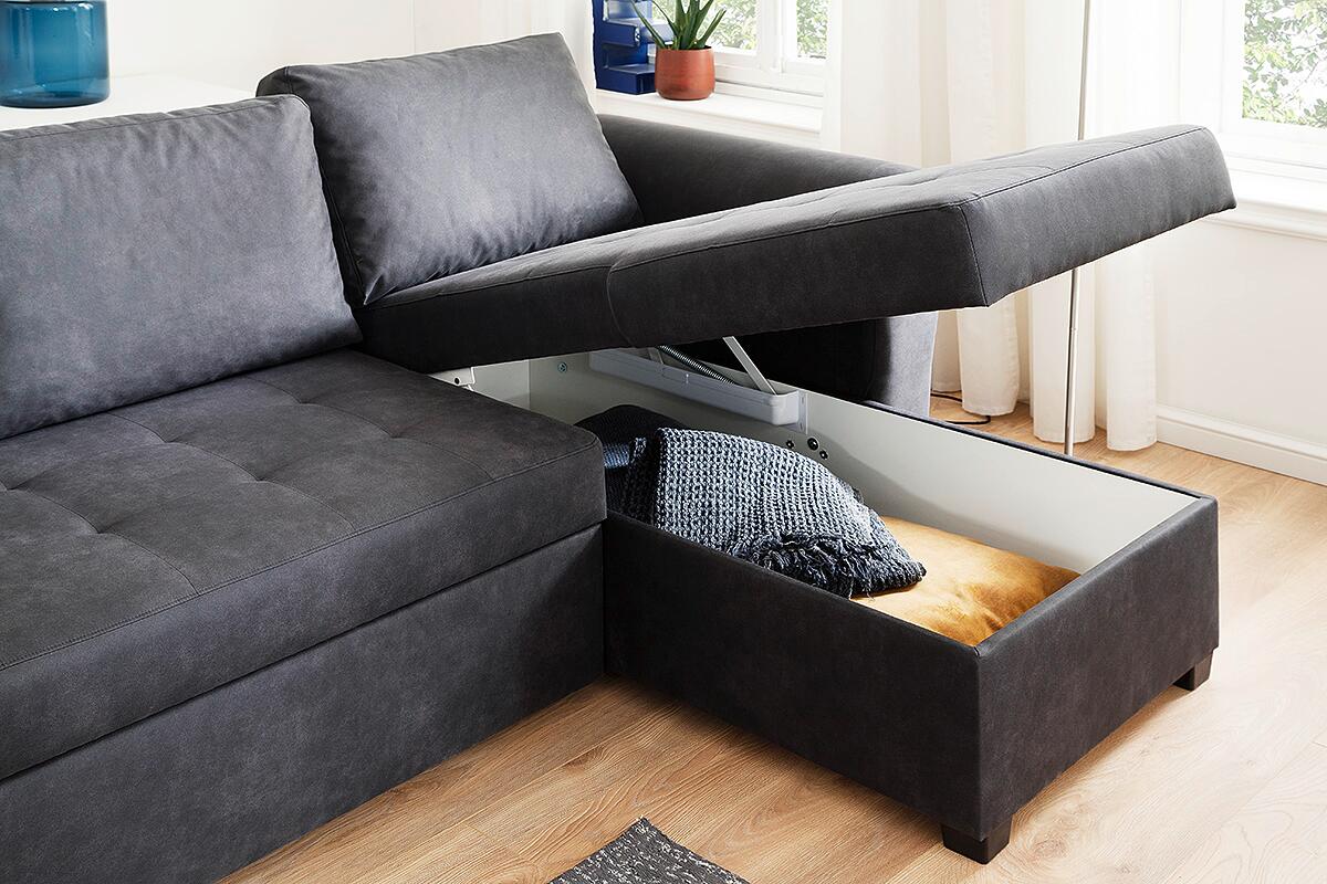Ecksofa mit Bettfunktion und Bettkasten anthrazit B/H/T: ca. 260x89x155 cm