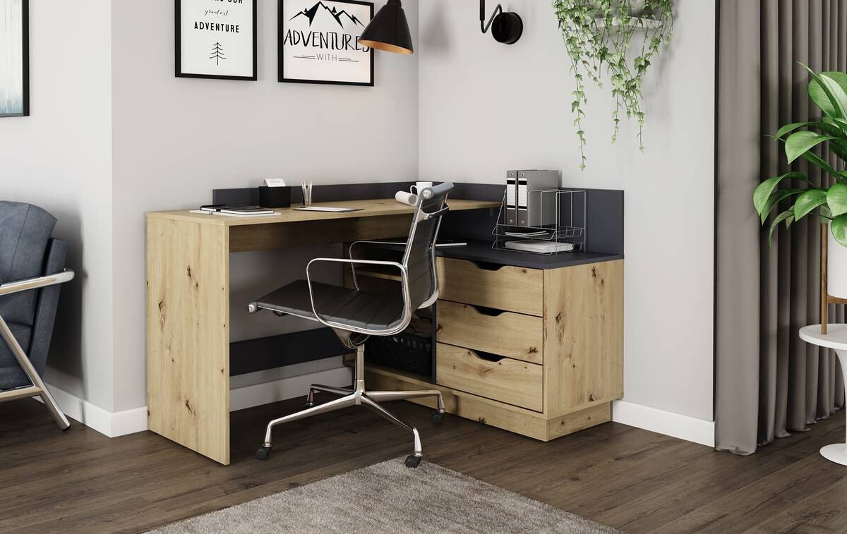 Winkelschreibtisch BELFAST anthrazit Eiche Nachbildung B/H/T: ca. 129x83,5x105 cm