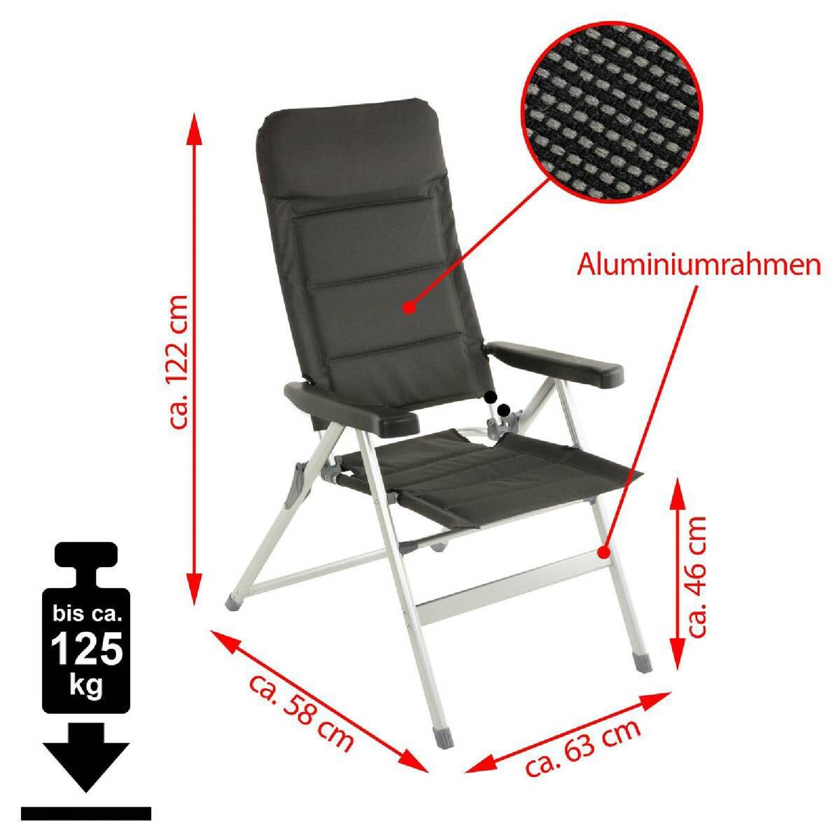 VCM Campingstuhl-Set grau Polyester-Mischgewebe B/H/T: ca. 63x122x58 cm