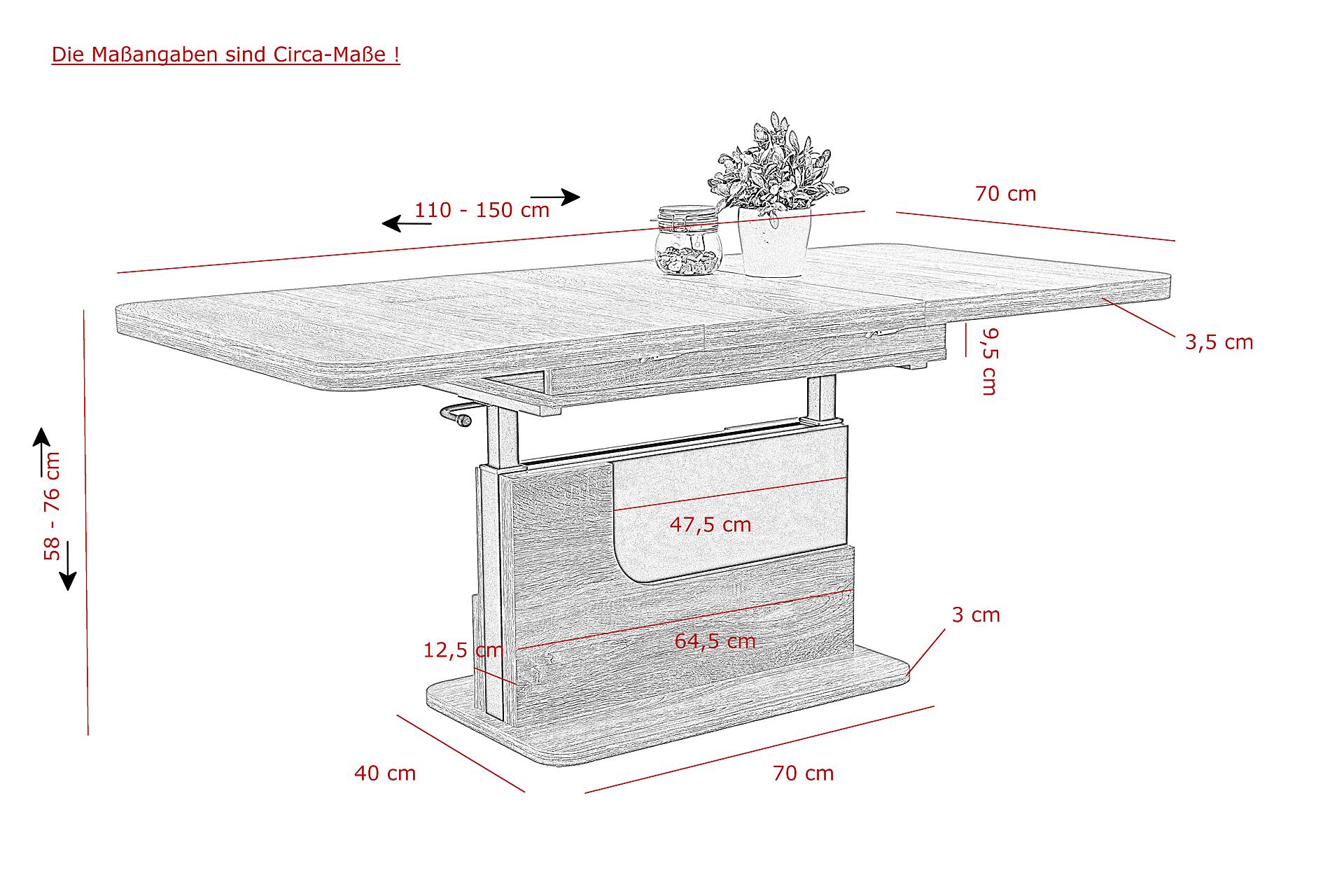 Hela Couchtisch Herbert Eiche Artisan anthrazit Holzwerkstoff B/H/T: ca. 110x58x70 cm