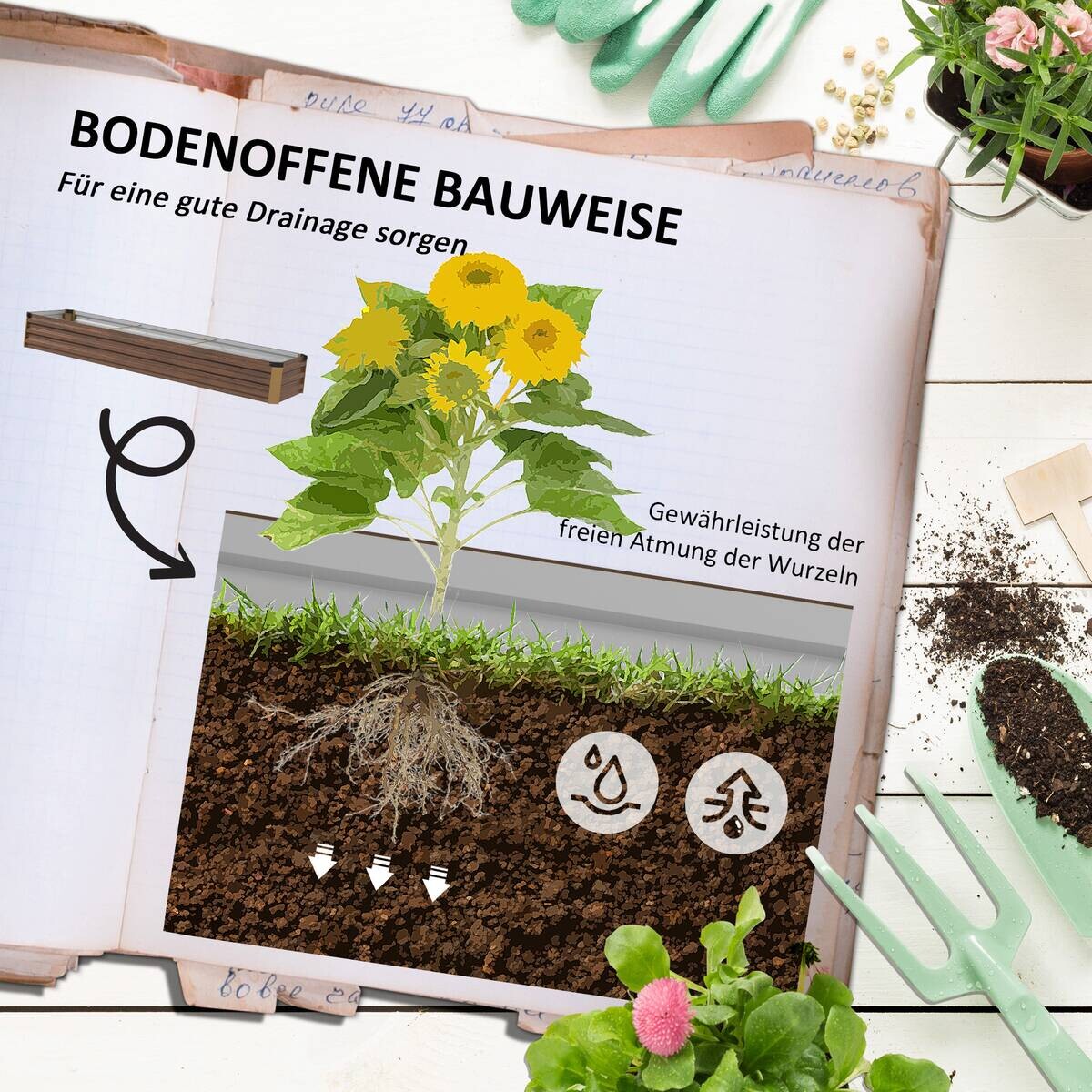 Outsunny Hochbeet braun Stahl B/H/L: ca. 60x30x240 cm